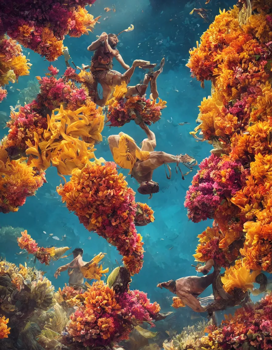 Prompt: a cowboy turning into blooms in real life. tropical sea slugs. bold complementary colors. volumetric lighting, beautiful, golden hour, sharp focus, ultra detailed, cgsociety by leesha hannigan, ross tran, thierry doizon, kai carpenter, ignacio fernandez rios, noir art house, 4 k, 3 5 mm, fujifilm