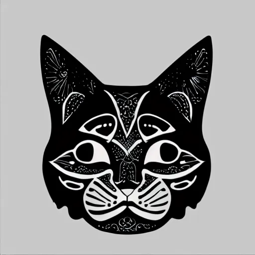 Image similar to { { tattoo sketch } } }, cat, { { without eye } }, draft, polinesian { ornament }, line art, vector