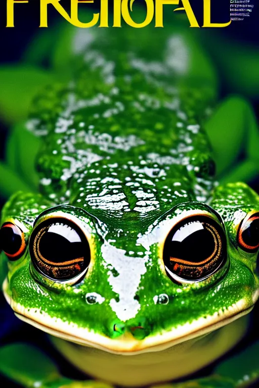 Image similar to extremely beautiful frog, symmetrical, cinematic, elegant, luxury, chrome, real photography, 4 k, ultra hd, national geographic journal cover