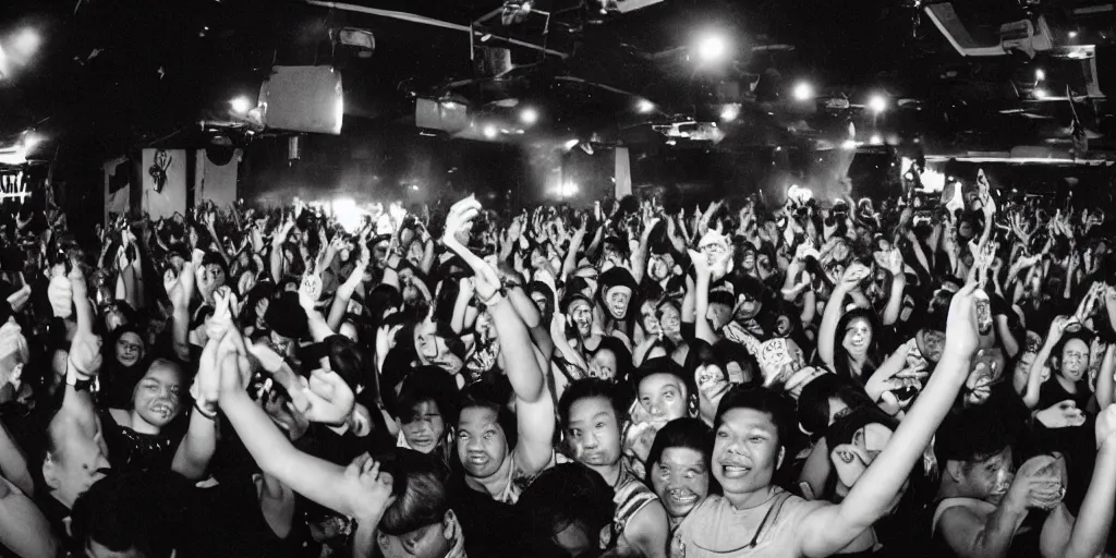 Prompt: A fairly filled Filipino nightclub, 35mm film