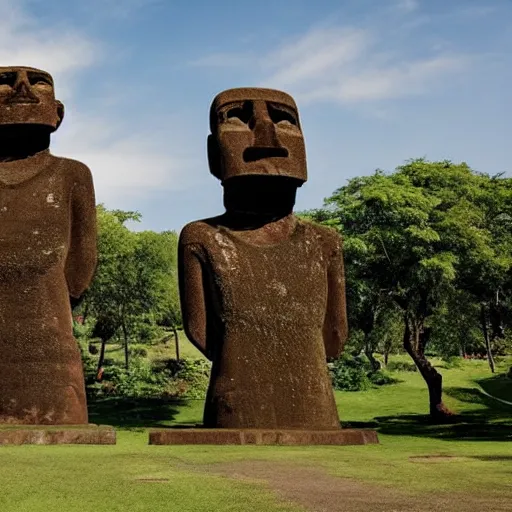 Prompt: photo of moai statue on stage at ted talk event