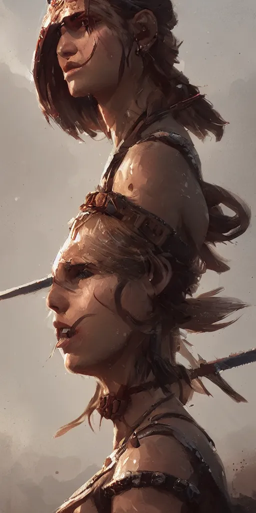 Image similar to portrait of a barbarian female, ultra sharp, very detailed, high quality focus by greg rutkowski and wlop