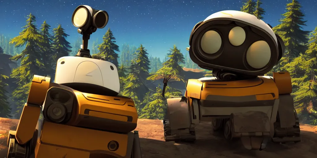 Image similar to selfie of wall - e as a outer wilds character, outer wilds screenshot, unreal engine, digital art