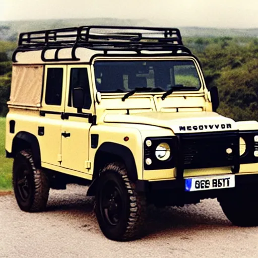 Prompt: Mike tyson driving a Land Rover Defender 110 (1985)