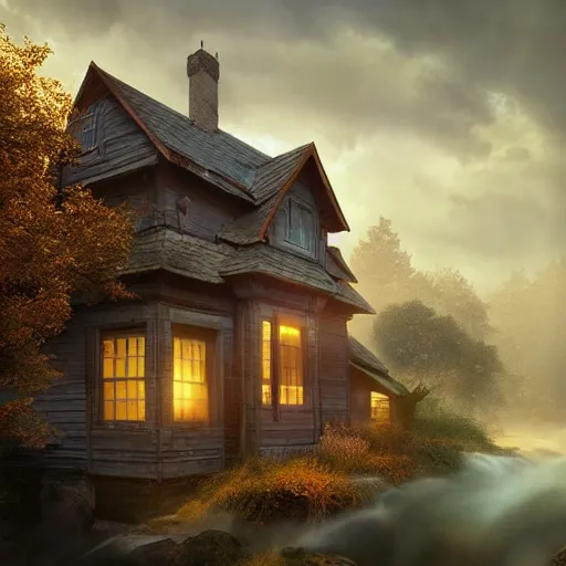 Image similar to amazing photo of a house in the plannet Jupyter, digital art, by marc adamus, beautiful dramatic lighting