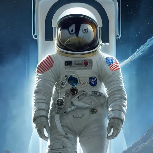 Image similar to penguin in an astronaut suit, floating in space, movie by nuri iyem, james gurney, james jean, greg rutkowski, anato finnstark. pixar. hyper detailed, 5 0 mm, award winning photography