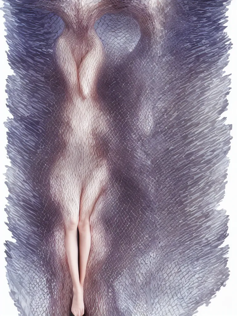 Prompt: a matte digital painting of a woman dressed in Iris van Herpen design, symmetrical, elegant, underwater, muted color
