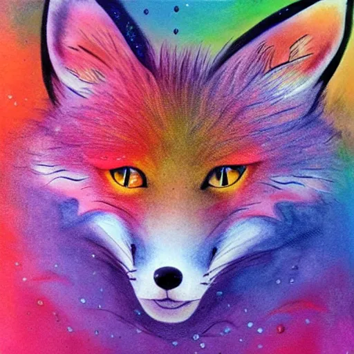 Prompt: rainbow fox