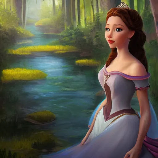 Image similar to a portrait of a princess in a disney movie, backwater bayou, oil painting, pale colors, high detail, 8 k, wide angle, trending on artstation,