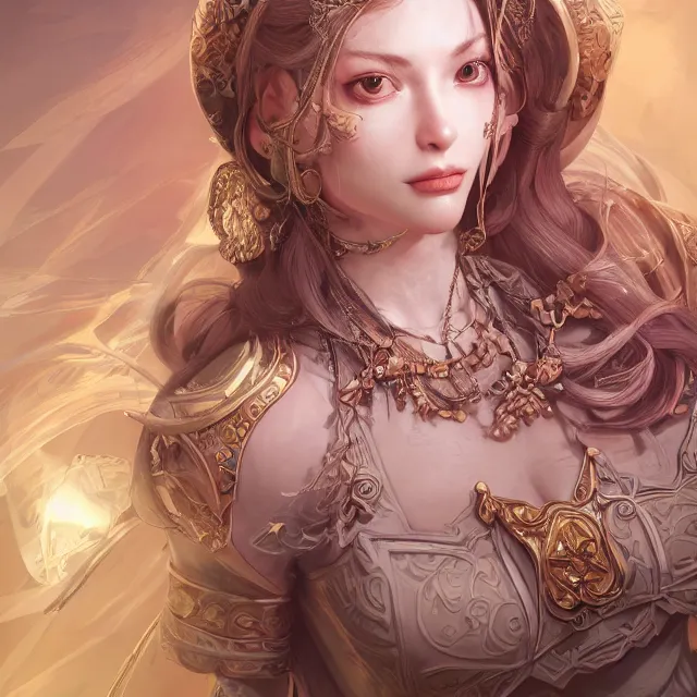 Prompt: studio portrait of neutral good colorful female cleric bard healer as absurdly beautiful, elegant, young sensual pretty woman, ultrafine hyperrealistic detailed face illustration by kim jung gi, irakli nadar, intricate linework, sharp focus, bright colors, matte, octopath traveler, final fantasy, unreal engine highly rendered, global illumination, radiant light, intricate environment