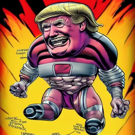 Image similar to donald trump's head as modok, the mental organism designed only for killing, little man in hovering throne, full body, psychic alien with huge head, marvel supervillain character