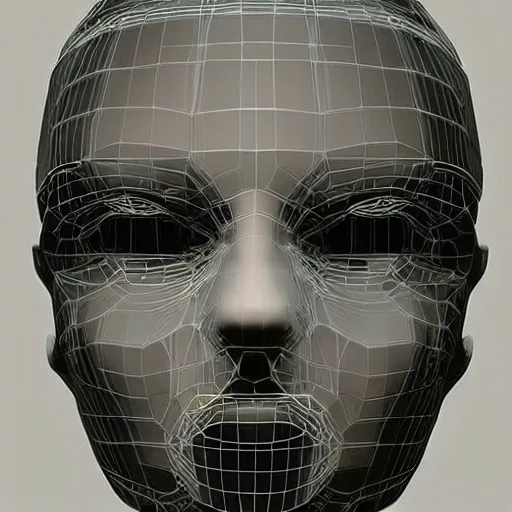 Image similar to three dimensional face of a robot inspired by data - driven art, generative, particle waves, spirals