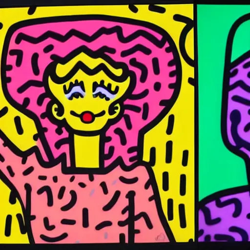 Image similar to Kaitlyn Michelle Siragusa, better known as Amouranth, full body portrait, by Peter Max, by keith haring, by andy warhol, by james gill