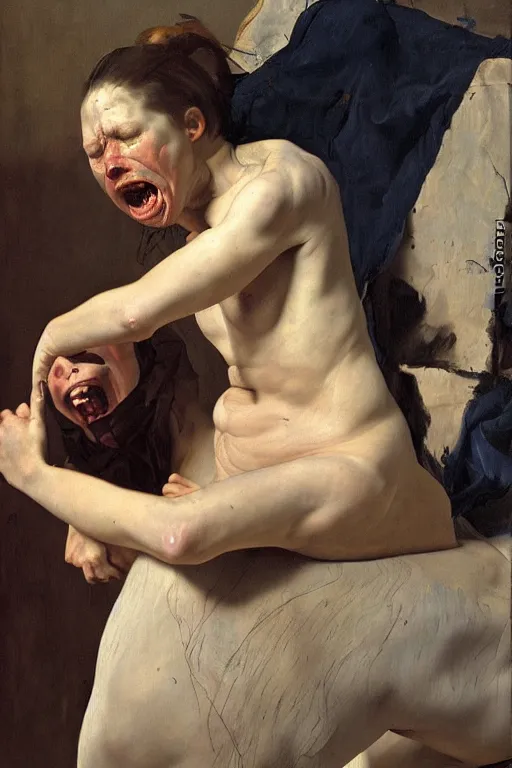 Prompt: a woman enraged, part by Jenny Saville, part by Vermeer