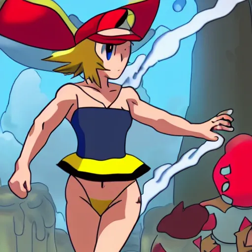 Prompt: misty from pokemon as satan ruling hell