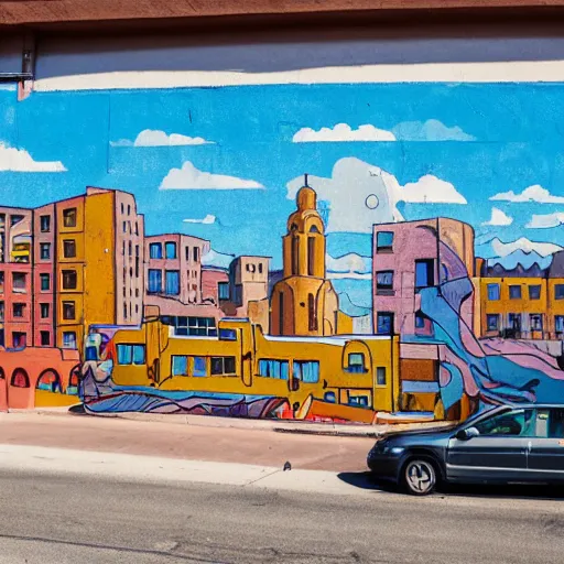 Image similar to a mural about downtown tucson, in style of street art