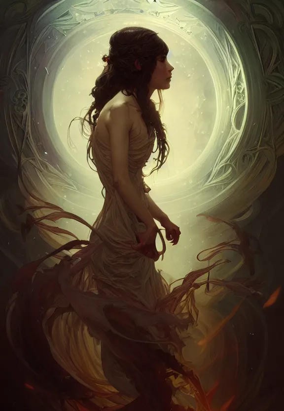 Image similar to conjuring of a demon, fantasy magic, dark light night, intricate, elegant, sharp focus, illustration, highly detailed, digital painting, concept art, matte, art by wlop and artgerm and greg rutkowski and alphonse mucha, masterpiece