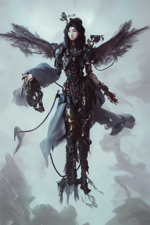 Image similar to Beautiful pale warhammer 40000 goth asian girl with mechanical wings and many wires, masterpiece 4k digital illustration by Ruan Jia and Mandy Jurgens and Artgerm and william-adolphe bouguereau, highly detailed, trending on artstation, award winning,