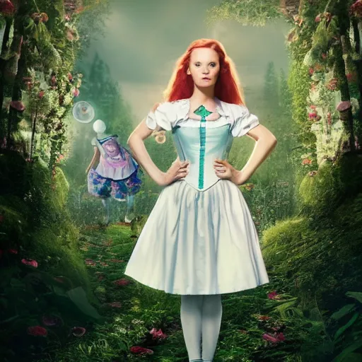 Prompt: beautiful full body portrait of alice in wonderland, age 3 5, atmospheric, 4 k, mary janes, white rabbit