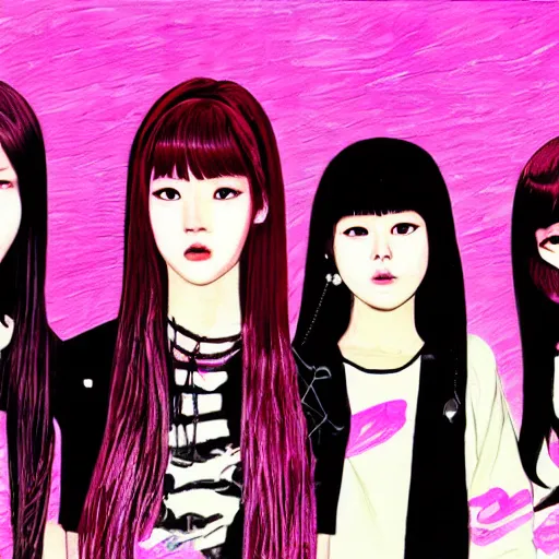 Prompt: BLACKPINK K-pop band painted in style of Juni Ito