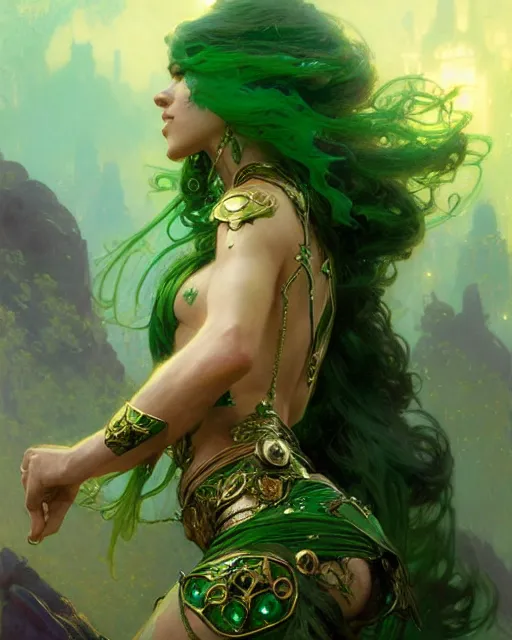 Image similar to emerald enchantress, fantasy character portrait, ultra realistic, concept art, intricate details, highly detailed by greg rutkowski, gaston bussiere, craig mullins, simon bisley, alphonso mucha