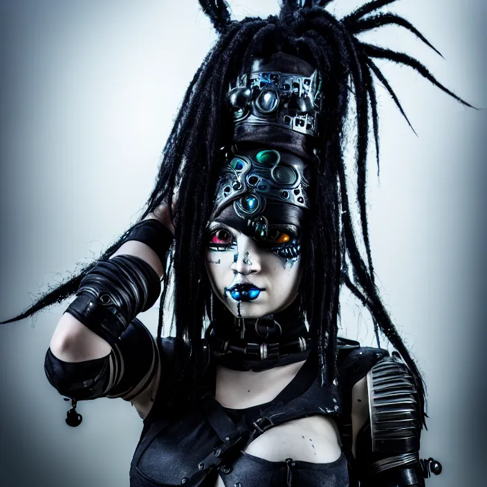 Prompt: photo of a real - life beautiful cybergoth warrior, 8 k, hdr, smooth, sharp focus, high resolution, award - winning photo