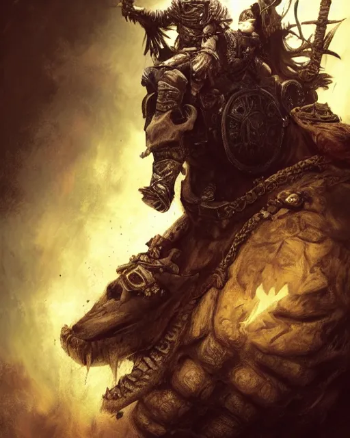 Image similar to warlord with camel head, on skull throne, magic the gathering artwork, D&D, fantasy, cinematic lighting, centered, symmetrical, highly detailed, digital painting, artstation, concept art, smooth, sharp focus, illustration, volumetric lighting, epic Composition, 8k, art by Akihiko Yoshida and Greg Rutkowski and Craig Mullins, heroic pose, oil painting, cgsociety, Battlefield background, explosions, arrows