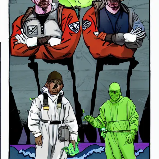 Image similar to walter white and jesse pinkman as ghostbusters
