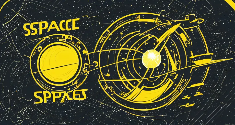 Image similar to vintage space station logo, vector, black background, illustrator, designed by tom geismar, graphic design, adobe, golden art by - ratio