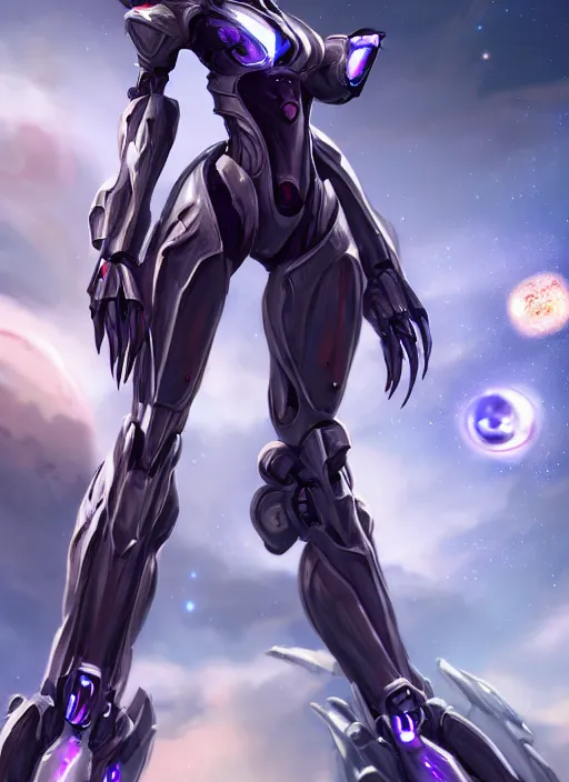 Image similar to cinematic goddess shot, cosmic sized perfectly proportioned stunning beautiful hot anthropomorphic robot mecha female dragon, nebula background, larger than galaxies, galaxy being held by sharp claws, sleek silver armor, epic proportions, epic size, epic scale, ultra detailed digital art, furry art, macro art, dragon art, giantess art, warframe fanart, furaffinity, deviantart