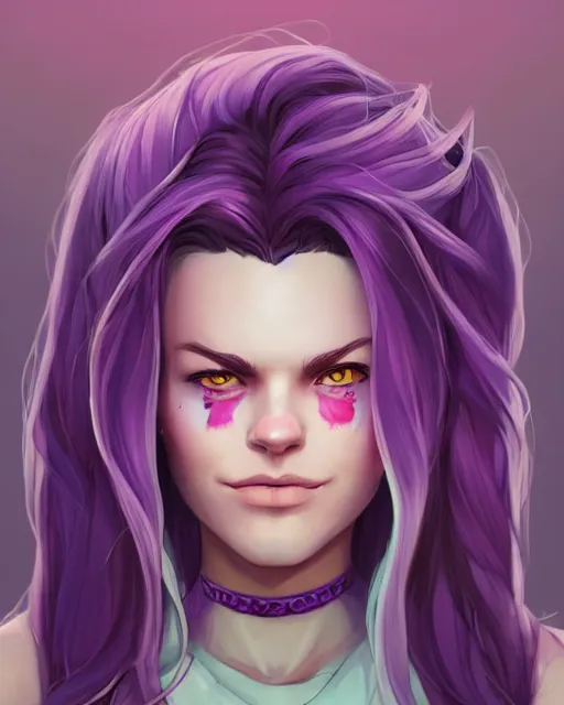 Image similar to beautiful female purple hair tattoo symmetrical face eyes singing full length fantasy art apex fortnite Video game icon, 2d game art gta5 cover , official fanart behance hd artstation by Jesper Ejsing, by RHADS, Makoto Shinkai and Lois van baarle, ilya kuvshinov, rossdraws