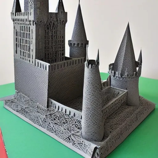 Image similar to intricate cut paper sculpture of hogwarts castle in a book