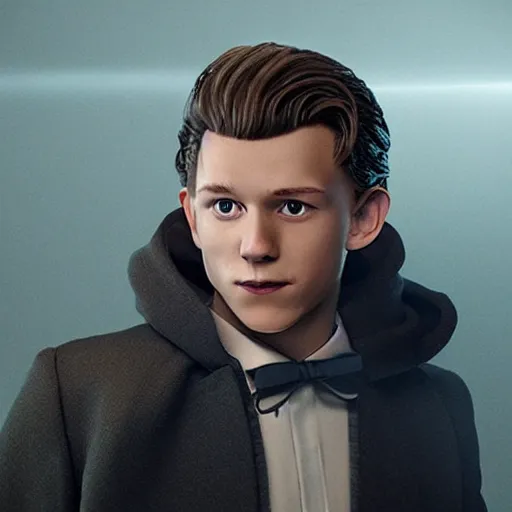 Image similar to tom holland with a beard as the new doctor who, cinematic, volumetric lighting, f 8 aperture, cinematic eastman 5 3 8 4 film, photorealistic