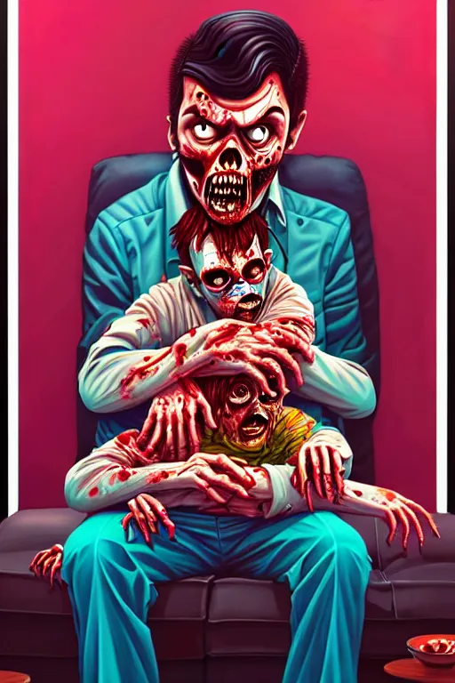 Image similar to a zombie dad sitting on the couch and watching tv, tristan eaton, victo ngai, artgerm, rhads, ross draws