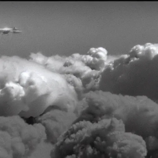 Image similar to combat drone strike war footage, ir, infrared camera, very high contrast, nuclear cloud, high angle vertical