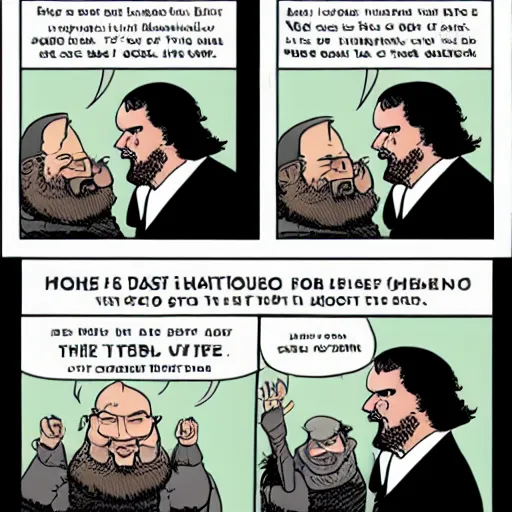 Prompt: dan benioff and george rr a martin cartoon strip