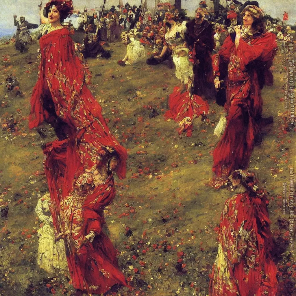 Prompt: painting of Britannia personifying British empure, 1915, bright colored highly detailed oil on canvas, by Ilya Repin