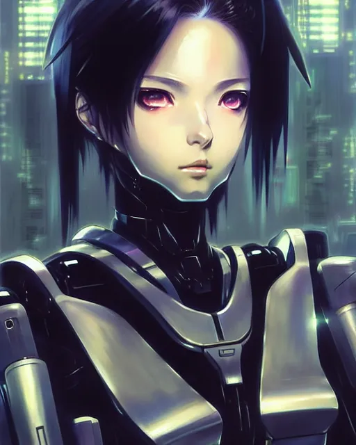 Image similar to portrait Anime Girl in mecha armor in night tokyo Sharp fine face pretty face, realistic shaded Perfect face, fine details. Anime. cyberpunk realistic shaded lighting by katsuhiro otomo ghost-in-the-shell, magali villeneuve, artgerm, rutkowski Jeremy Lipkin and Giuseppe Dangelico Pino and Michael Garmash and Rob Rey