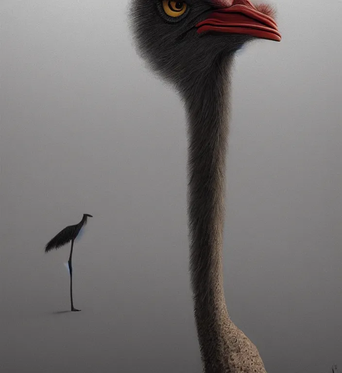 Image similar to anthropomorphic female ostrich, trending on artstation art edward hopper and james gilleard, zdzislaw beksinski, highly detailed, cg society contest winner