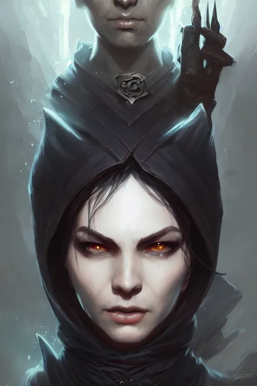 Image similar to dark mage, d & d, fantasy, portrait, highly detailed, headshot, digital painting, trending on artstation, concept art, sharp focus, illustration, art by artgerm and greg rutkowski and magali villeneuve