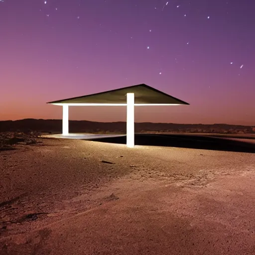 Image similar to concrete structure in the desert at night, neon lights, minimalist architecture, james turrel,