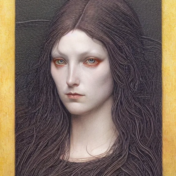 Image similar to a highly detailed portrait in the style of jean delville and in the style of gerald brom.