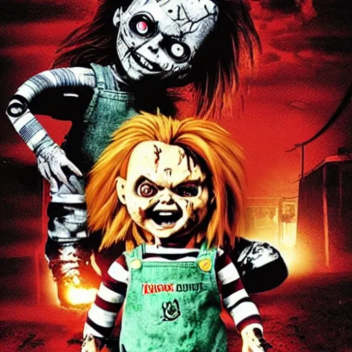 Image similar to Chucky versus the living dead movie poster