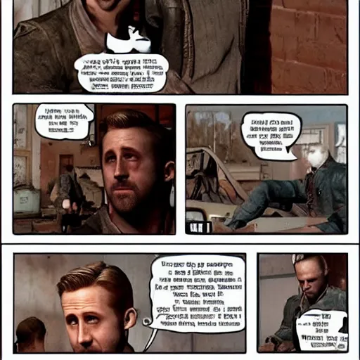 Prompt: ryan gosling kills a mutant in fallout 4