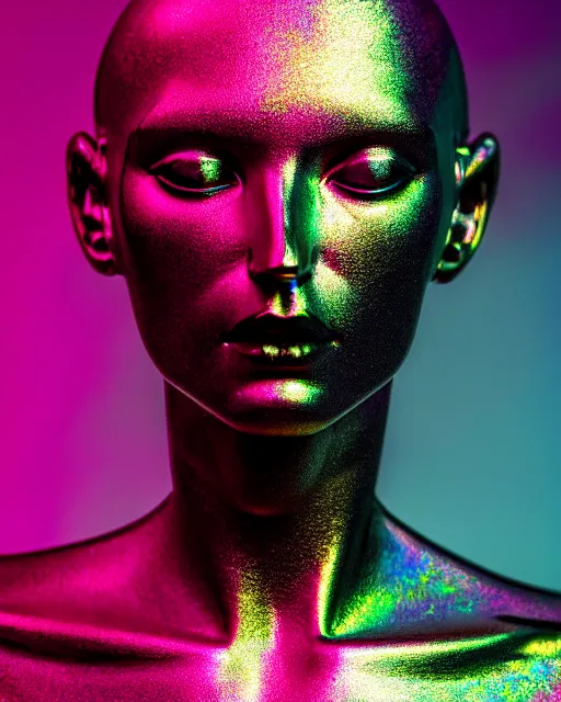 Image similar to hyperrealist highly intricate neo-gothic bust pink iridescent exoskeleton beautiful goddess concept art pascal blanche key sage dramatic yellow lighting 8k high angle shallow depth of field