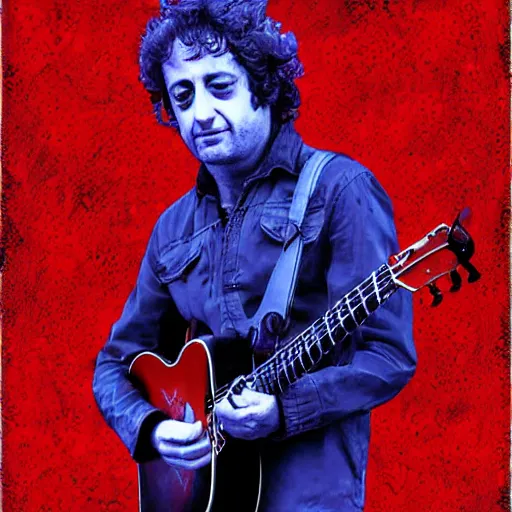 Image similar to gustavo cerati playing on the red moon, digital art, highly detailed