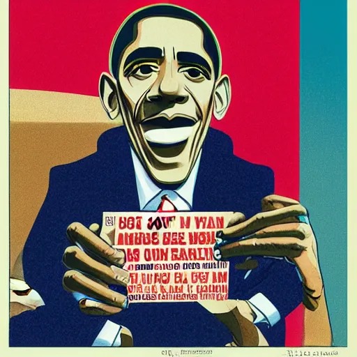 Image similar to Obama, graphic illustration by Jamie Hewlett, bold colors