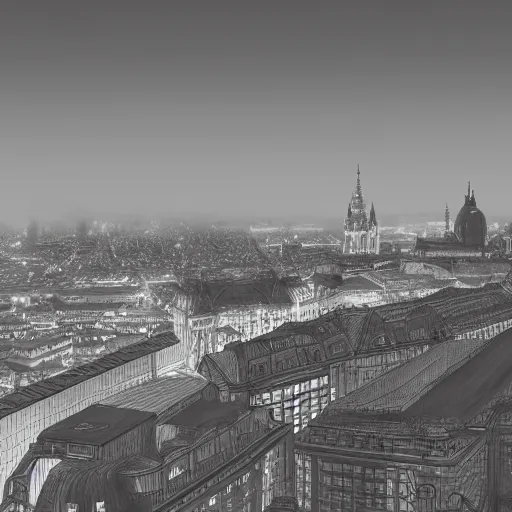 Prompt: Pencil drawing, Vienna skyline, octane render, highly detailed
