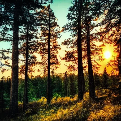 Image similar to sunset above forest, beautiful landscape, high detail, instagram photo, professional dslr photo, creative composition, beautiful composition