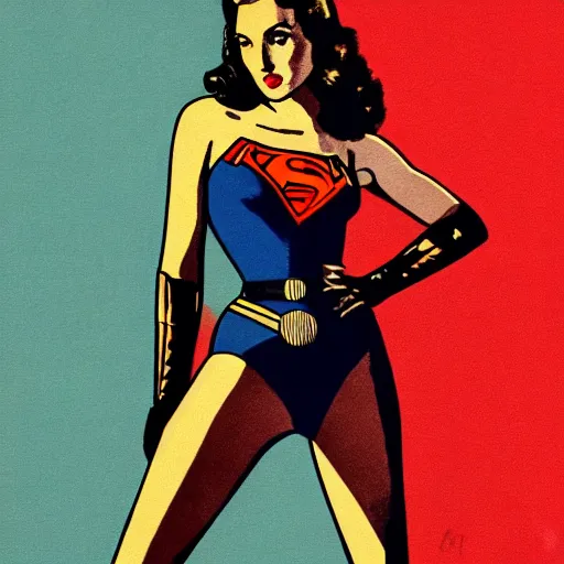 Image similar to full body portrait of gal gadot in the style of bill medcalf, retro, 1 9 5 0, 4 k, detailed, screen print